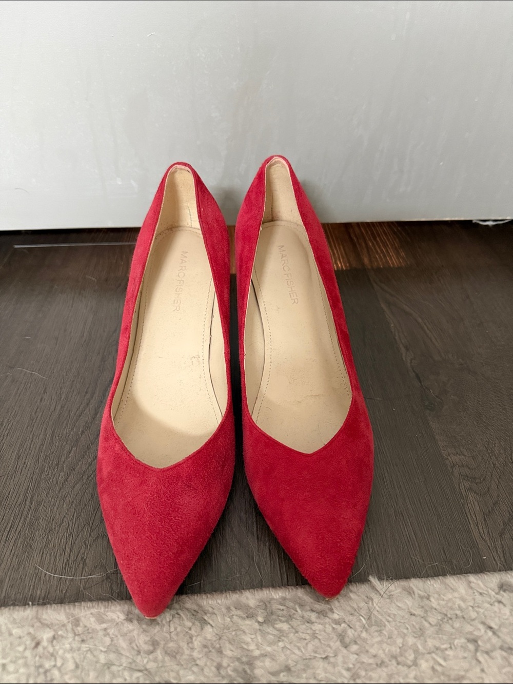 Marc Fisher Red Suede Chunky Heel Pumps - Picture 2 of 4